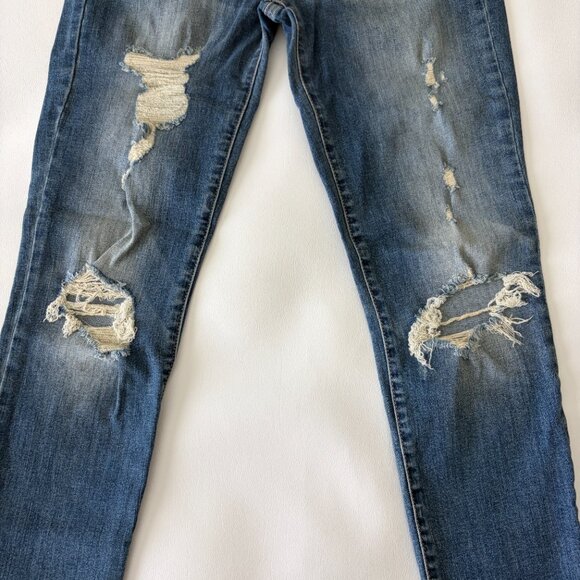 GAP Jean Womens 26 Blue Skinny Distressed Mid-Rise Stretch Denim Raw Hem - Picture 3 of 13